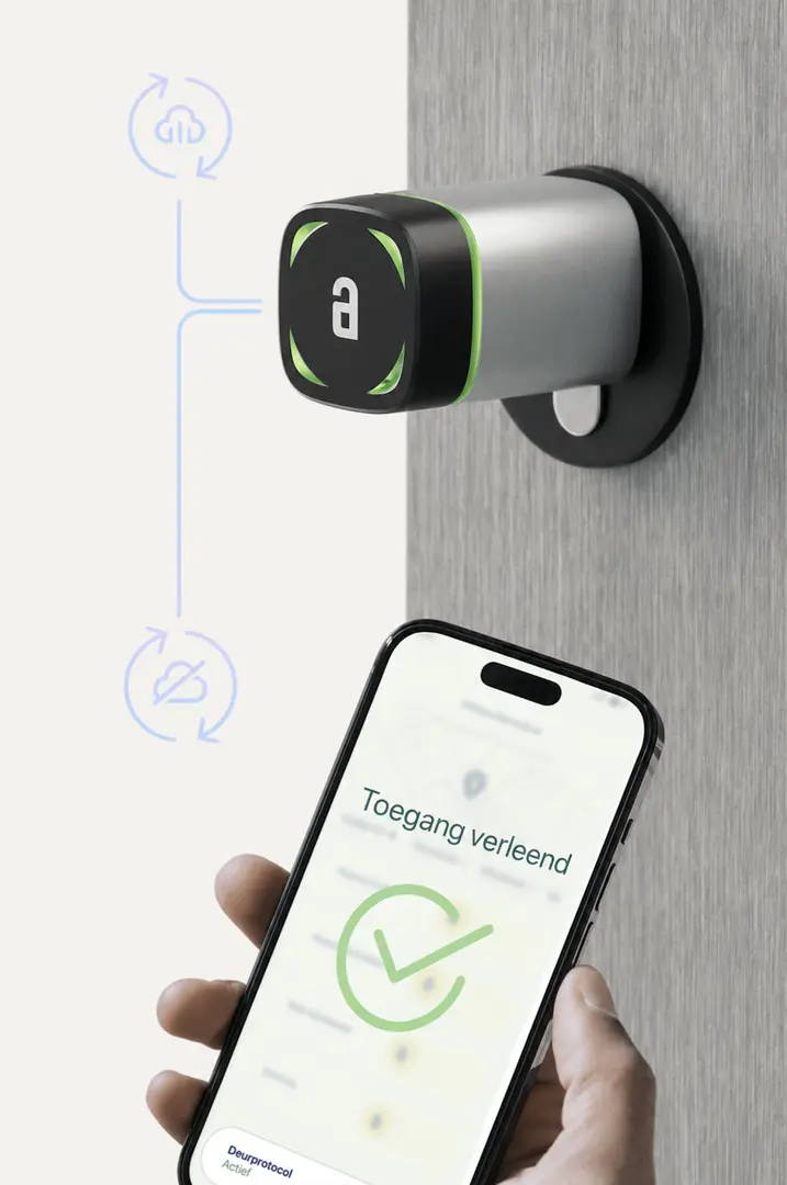 Akiles Cylinder in gebruik met de AccessVista-app op een smartphone